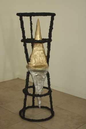 Equilibrium. 40'' x 12'' x 12''. Steel, Wire, Metal Mesh, Burlap, Plaster, Plastidip © 2011 Jackson Tsai